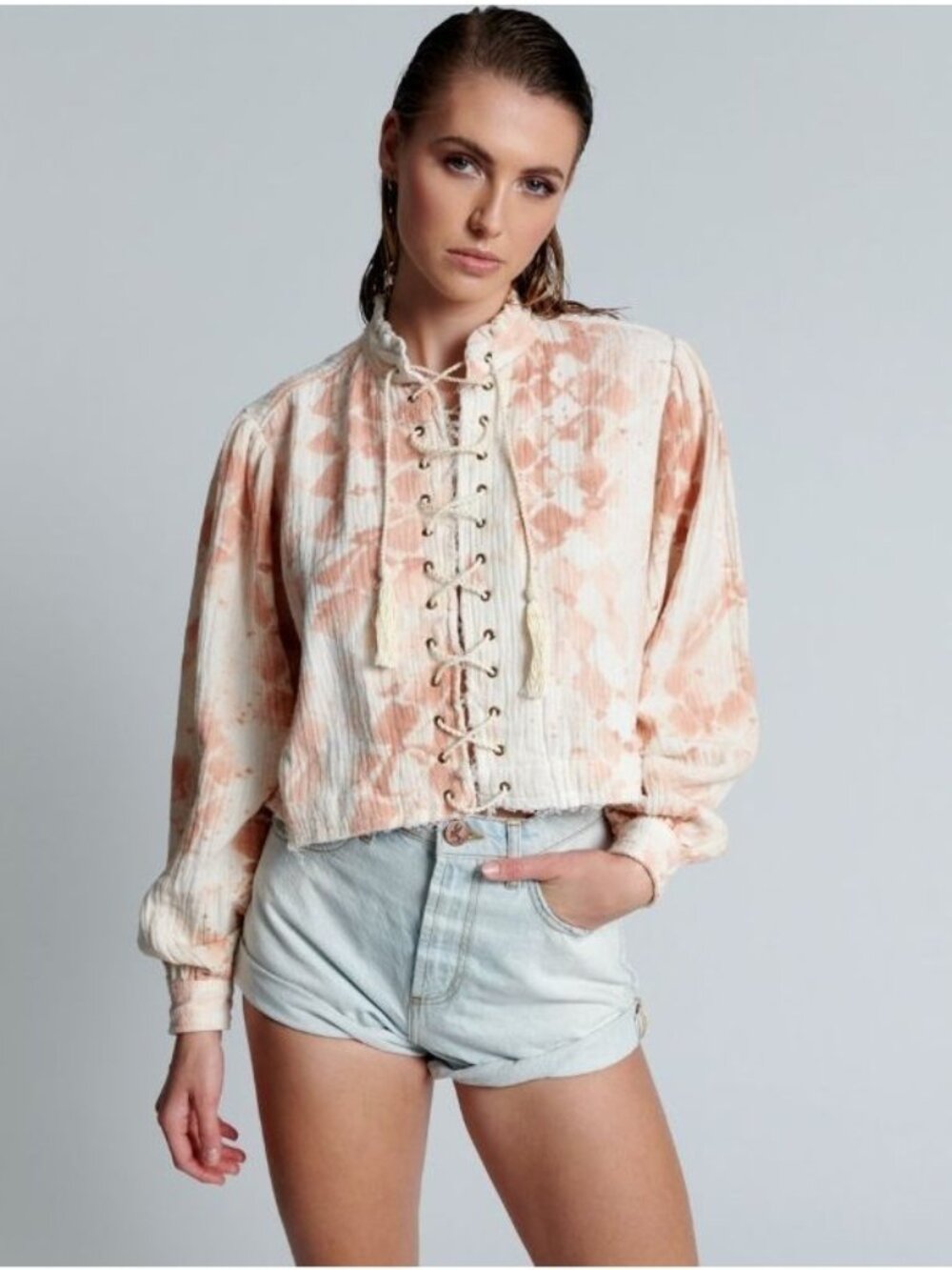 One Teaspoon Rhiannon Peach Soft Snake Lace Up Frayed Sweatshirt Womens Small